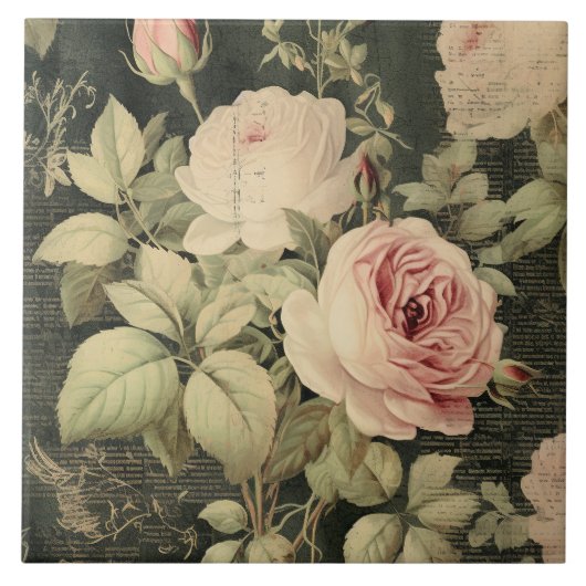 Dunkelgrüne Blush-Rose Fliese (Vorderseite)