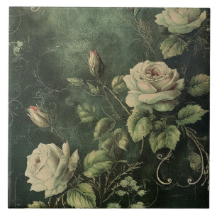 Dunkelgrüne Blush-Rose  Fliese