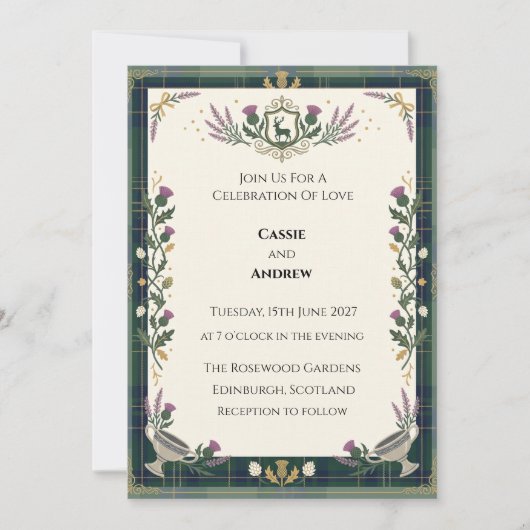 Dunkelgrüne botanische Hochzeit Einladung (Vorderseite)