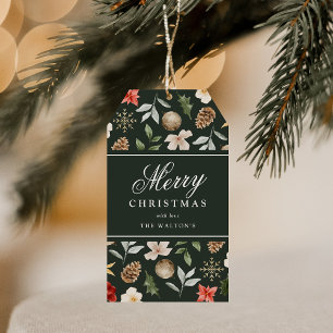 Dunkelgrüne botanische personalisierte Weihnachten Geschenkanhänger
