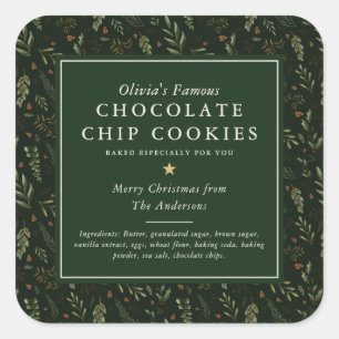 Dunkelgrüne botanische selbstgemachte Weihnachtsge Quadratischer Aufkleber