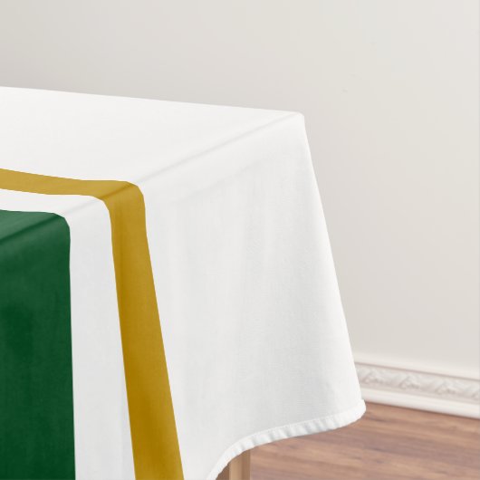 Dunkelgrüne, braune Racingstreifen auf Weiß Tischdecke (Beispiel)