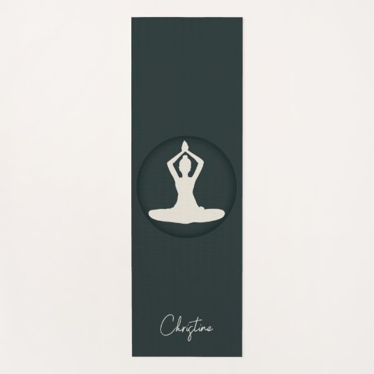 Dunkelgrüne Creme Yoga-Pose mit Individuelle Name Yogamatte (Vorderseite)