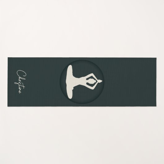 Dunkelgrüne Creme Yoga-Pose mit Individuelle Name Yogamatte (Vorderseite (Horizontal))