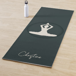 Dunkelgrüne Creme Yoga-Pose mit Individuelle Name Yogamatte