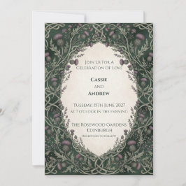 Dunkelgrüne Distel-Keltischer-Bogen-Hochzeit Einladung