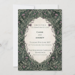 Dunkelgrüne Distel-Keltischer-Bogen-Hochzeit Einladung