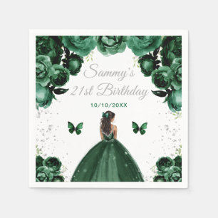 Dunkelgrüne dunkle Hautfarbe Prinzessin Geburtstag Serviette