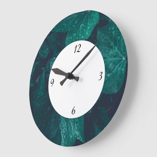 Dunkelgrüne Efeu-Blätter Wasser fallen Zahl Große Wanduhr (Winkel)