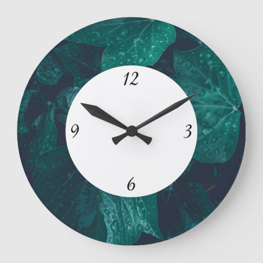 Dunkelgrüne Efeu-Blätter Wasser fallen Zahl Große Wanduhr (Vorderseite)