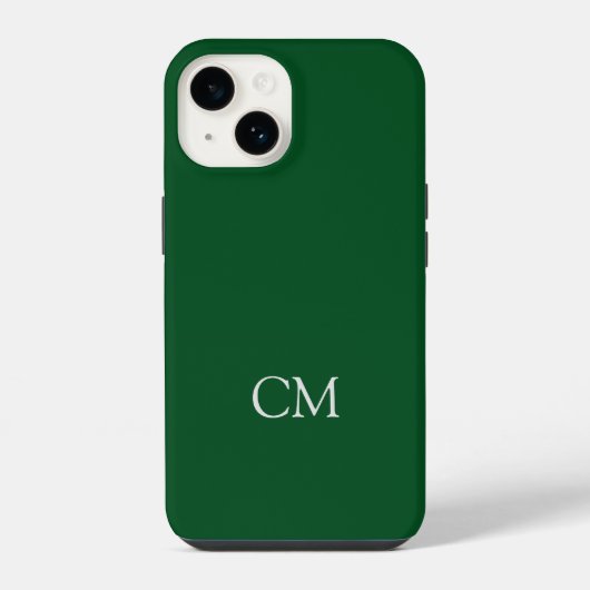 Dunkelgrüne, einfache Monogramm iPhone Hülle (Rückseite)
