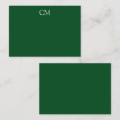 Dunkelgrüne, einfache Monogramm Mitteilungskarte (Vorne/Hinten)