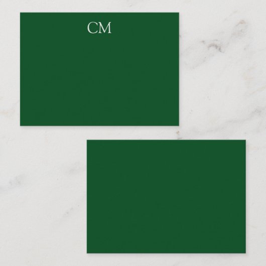 Dunkelgrüne, einfache Monogramm Mitteilungskarte (Vorne/Hinten)