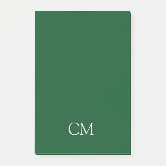Dunkelgrüne, einfache Monogramm Post-it Klebezettel (Vorderseite)