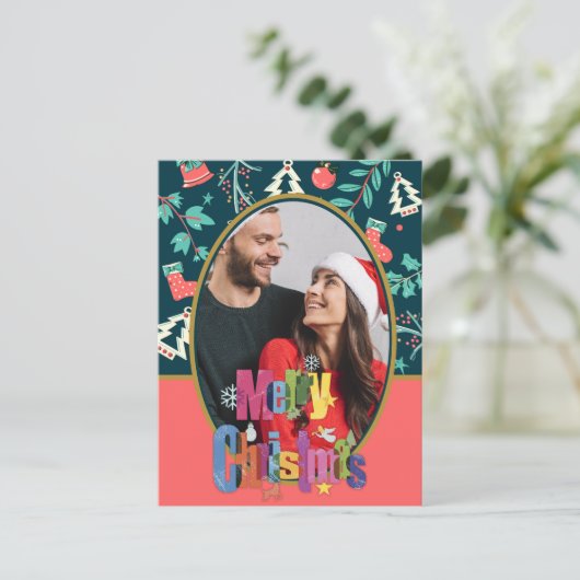 Dunkelgrüne Elegant Frohe Weihnachts-Foto Gruß Postkarte (Stehend Vorderseite)