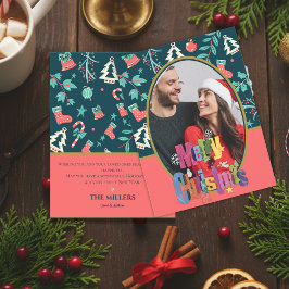 Dunkelgrüne Elegant Frohe Weihnachts-Foto Gruß Postkarte