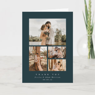 Dunkelgrüne Elegant Minimal 4 Foto Hochzeit Dankeskarte