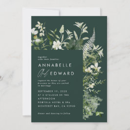 Dunkelgrüne, elegante, moderne botanische Hochzeit Einladung