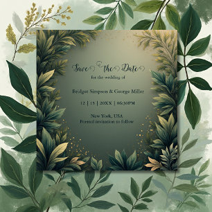 dunkelgrüne elegante Naturhochzeit Save The Date