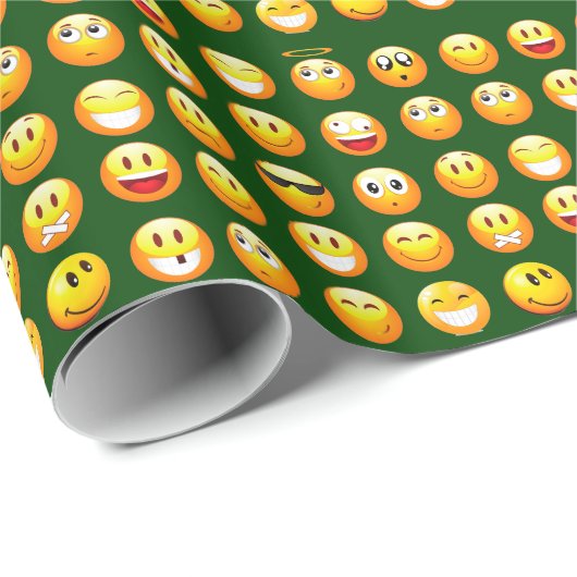 dunkelgrüne Emoji Geschenkpapier (Rolleneckpunkt)