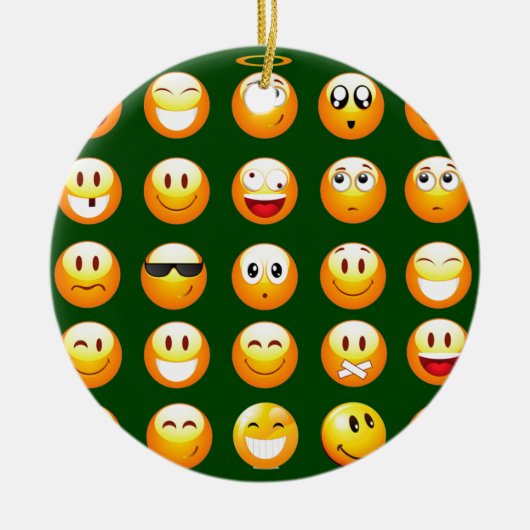 dunkelgrüne Emoji Keramikornament (Vorne)