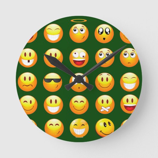 dunkelgrüne Emoji Runde Wanduhr (Vorderseite)