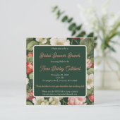 Dunkelgrüne Erdbeeren und Creme-Brautparty Einladung (Stehend Vorderseite)