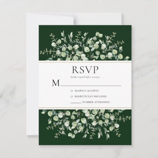 Dunkelgrüne Eukalyptus-Hochzeit RSVP Karte (Vorderseite)