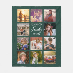 Dunkelgrüne Familien-Foto-Collage-Decke Fleecedecke