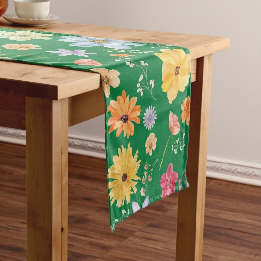 Dunkelgrüne Farbe mit Blumendesigns Kurzer Tischläufer (Beispiel)