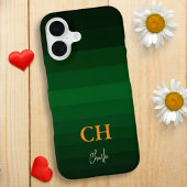Dunkelgrüne Farbstreifen mit Monogramm iPhone 16 Hülle