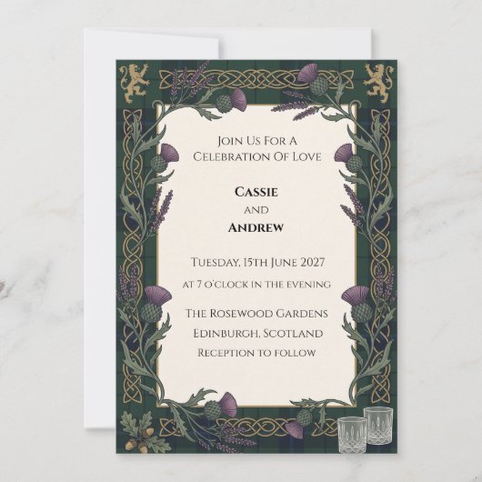 Dunkelgrüne florale Hochzeit Einladung (Vorderseite)