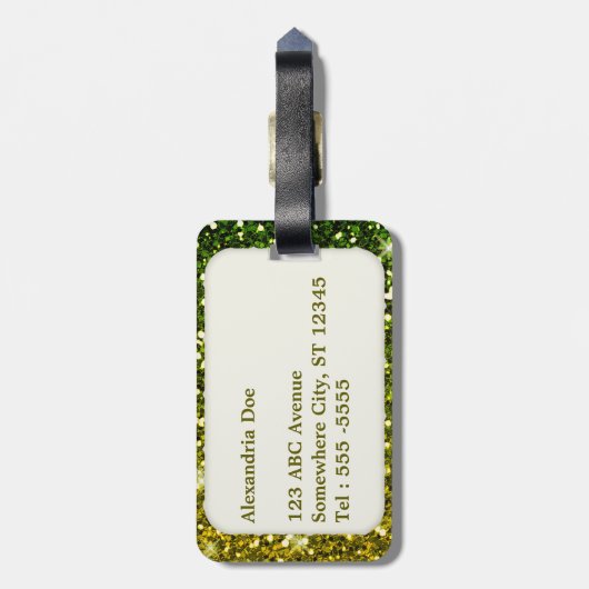Dunkelgrüne Glitzer schimmern Gepäckanhänger (Rückseite vertikal)