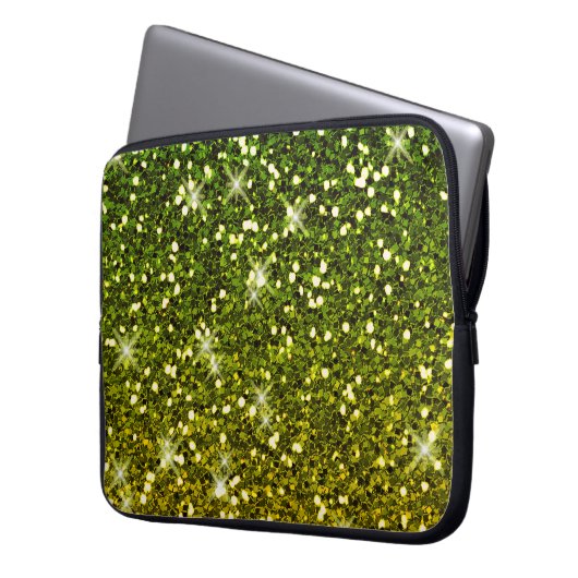 Dunkelgrüne Glitzer schimmern Laptopschutzhülle (Vorderseite Links)