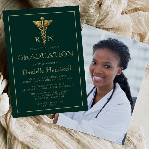 Dunkelgrüne Gold-Nurse-RN-Foto-Abschlussfeier Einladung