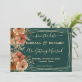 Dunkelgrüne goldblütige Wasserfarbe Rett Datum Einladung (Stehend Vorderseite)