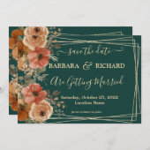 Dunkelgrüne goldblütige Wasserfarbe Rett Datum Einladung (Vorne/Hinten)