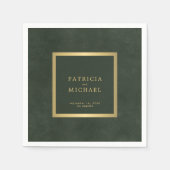 Dunkelgrüne goldene Braut und Bräutigam Serviette (Vorderseite)