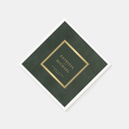 Dunkelgrüne goldene Braut und Bräutigam Serviette (Ecke)
