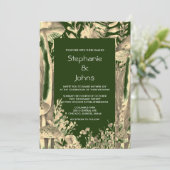 Dunkelgrüne goldene Künstlerische Pilzholz-Hochzei Einladung (Stehend Vorderseite)