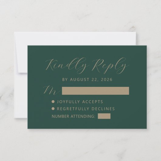 Dunkelgrüne GoldskriptWedding RSVP Karte (Vorderseite)