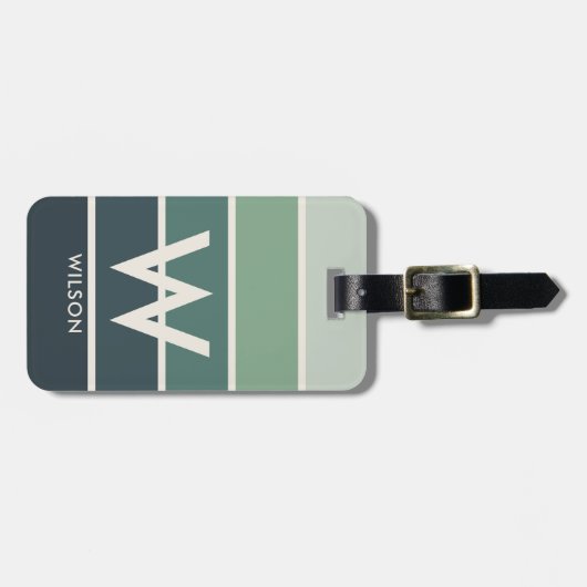 Dunkelgrüne Gradient Strip Monogram Personal Gepäckanhänger (Vorderseite horizontal)