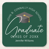 Dunkelgrüne Graduate Personalisiert Graduate Party Rechteckiger Pappuntersetzer (Vorderseite)