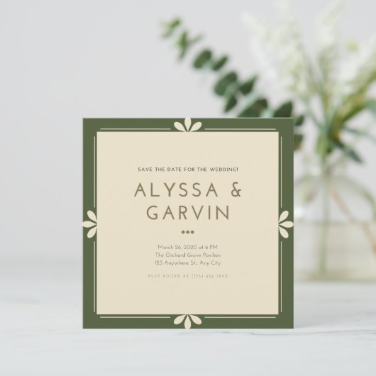 Dunkelgrüne Grenze Save the Date Einladung (Stehend Vorderseite)