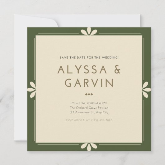 Dunkelgrüne Grenze Save the Date Einladung (Vorderseite)