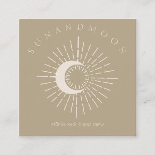 Dunkelgrüne Heilende Sonne Mond Spirituelle Sonnen Quadratische Visitenkarte