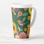 Dunkelgrüne Hintergrundvögel und Blume Milchtasse (Rechte Ecke)