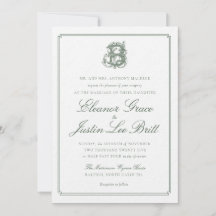 Dunkelgrüne Hochzeitseinladung mit "B"-Monogramm