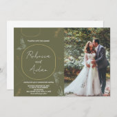 Dunkelgrüne Hochzeitseinladungen mit Foto Einladung (Vorne/Hinten)