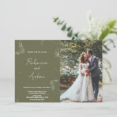 Dunkelgrüne Hochzeitseinladungen mit Foto Einladung (Stehend Vorderseite)